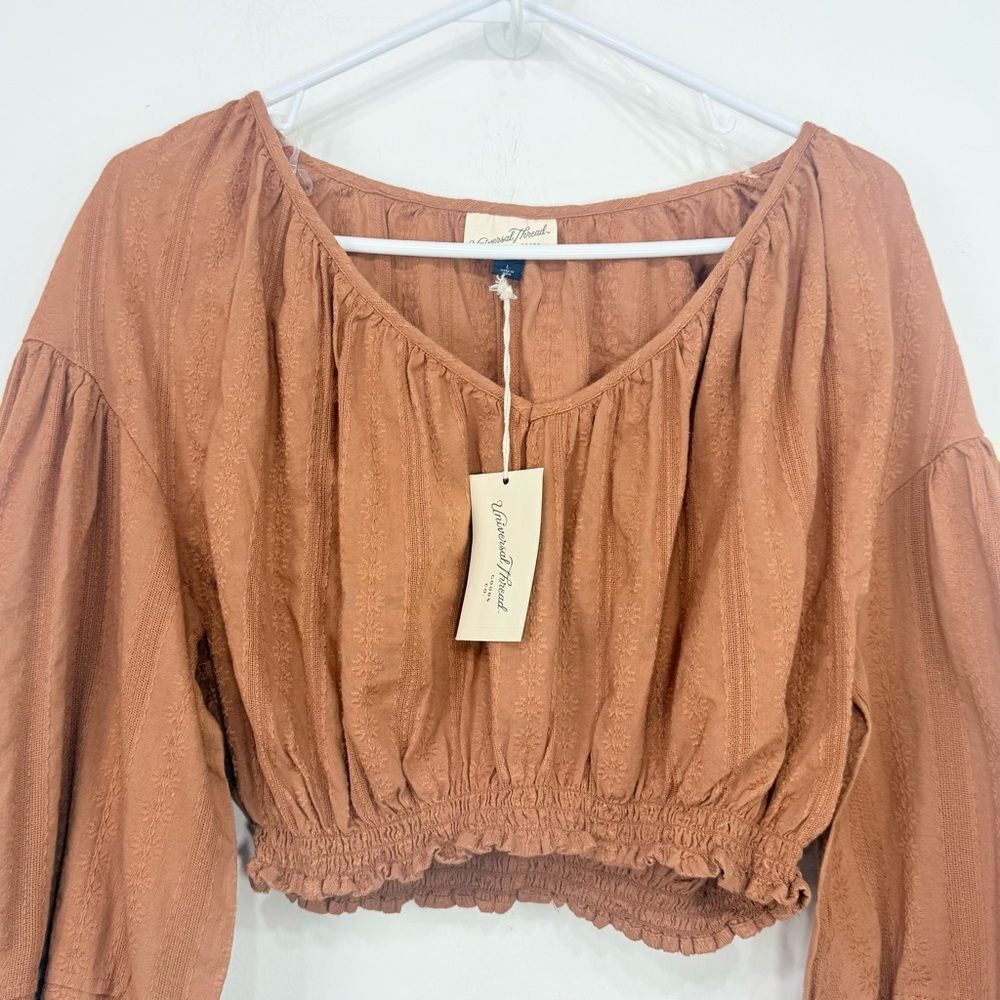 Universal Thread Rust Brown Cropped Puff Sleeve Peasant Blouse NEW - Picture 2 of 13